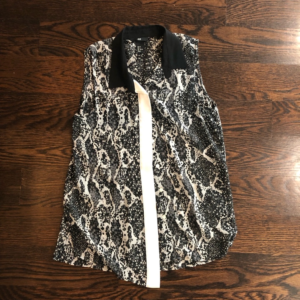 H&M Sheer Black and White Snakeskin Patterned Blouse